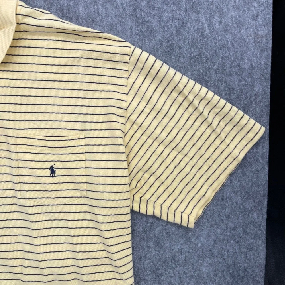 Polo Ralph Lauren Shirt Mens 2XL Yellow Striped Pocket Polo Shirt 100% Cotton